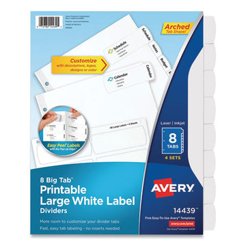 Avery® Big Tab Printable Large White Label Tab Dividers, 8-tab, Letter, White, 4 Sets freeshipping - TVN Wholesale